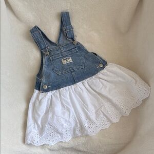 NWOT - OshKosh B'gosh Denim and White Eyelet Overall Dress